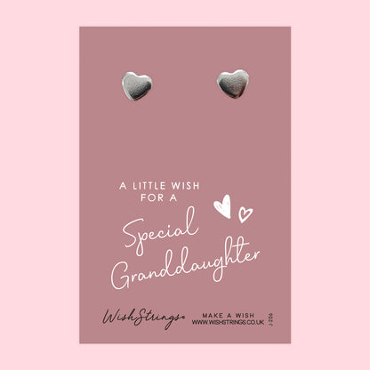 Special Granddaughter - Silver Heart Stud Earrings | 304 Stainless - Hypoallergenic