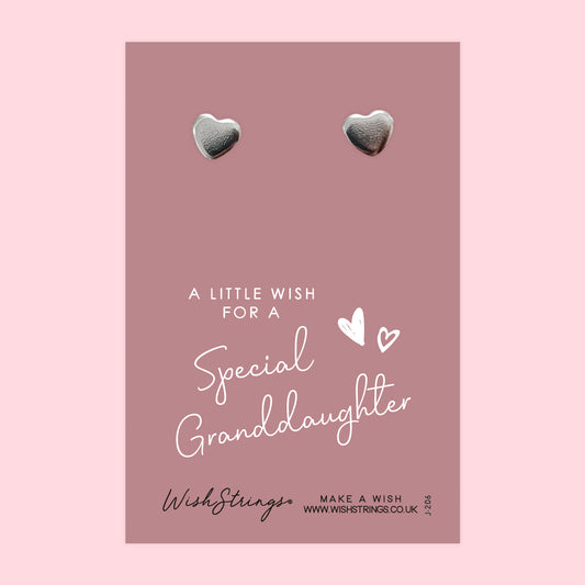 Special Granddaughter - Silver Heart Stud Earrings | 304 Stainless - Hypoallergenic