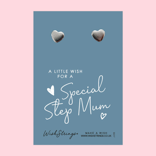 Step Mum - Silver Heart Stud Earrings | 304 Stainless - Hypoallergenic