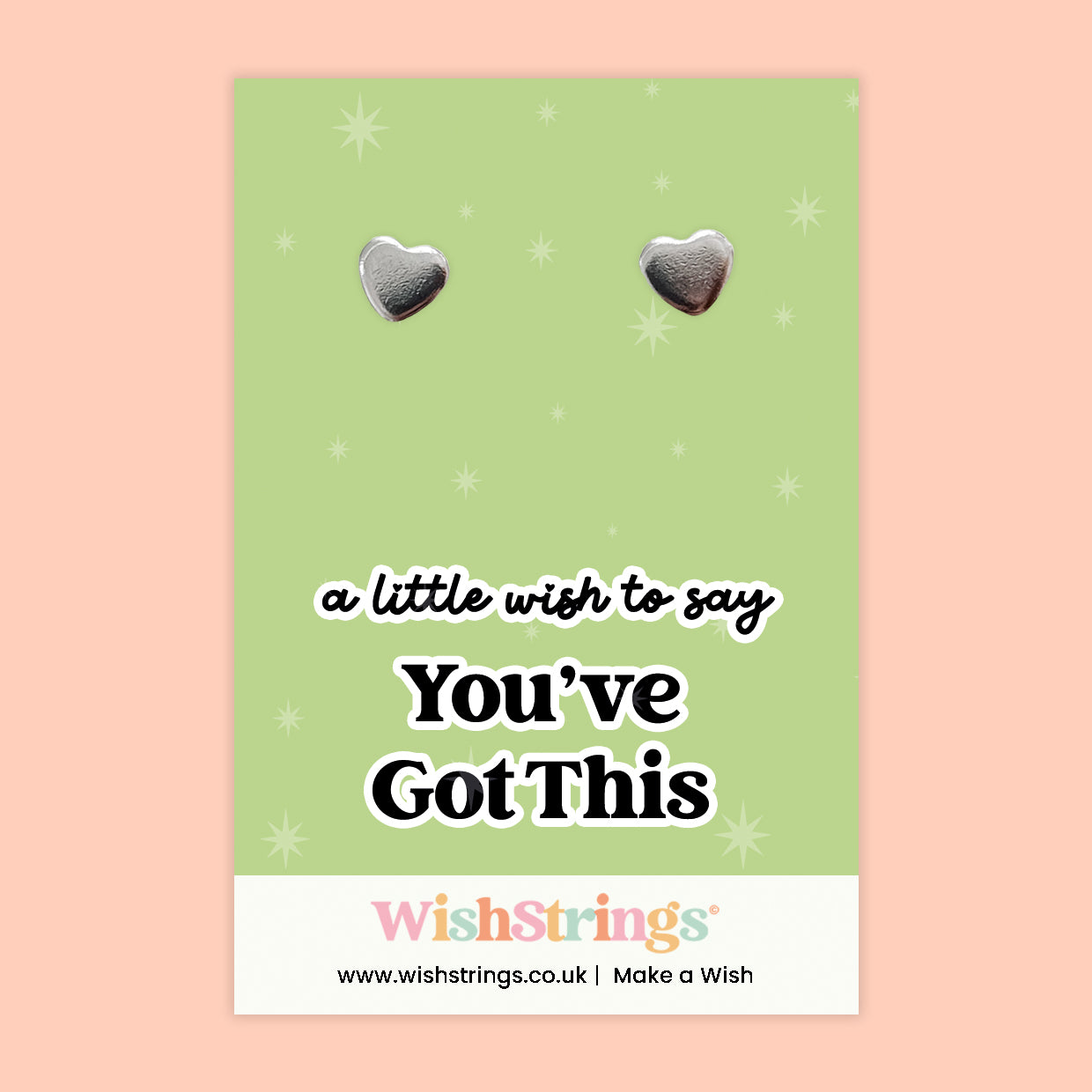 WishStrings “You’ve Got This” Heart Stud Earrings on Gift Card | Motivational Gift for Exams, New Starts & Challenges | Hypoallergenic Jewellery | Handmade in the UK