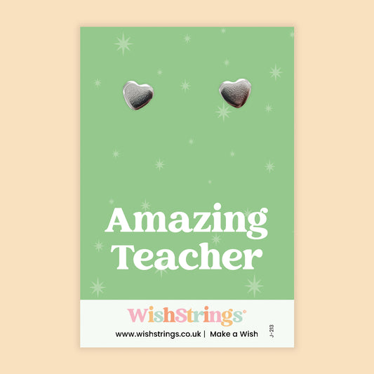 Amazing Teacher - Silver Heart Stud Earrings | 304 Stainless - Hypoallergenic