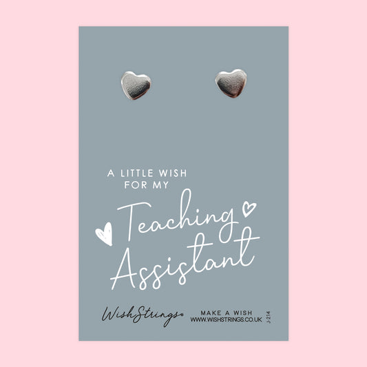 Teaching Assistant - Silver Heart Stud Earrings | 304 Stainless - Hypoallergenic