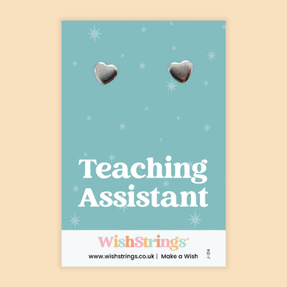 Teaching Assistant - Silver Heart Stud Earrings | 304 Stainless - Hypoallergenic