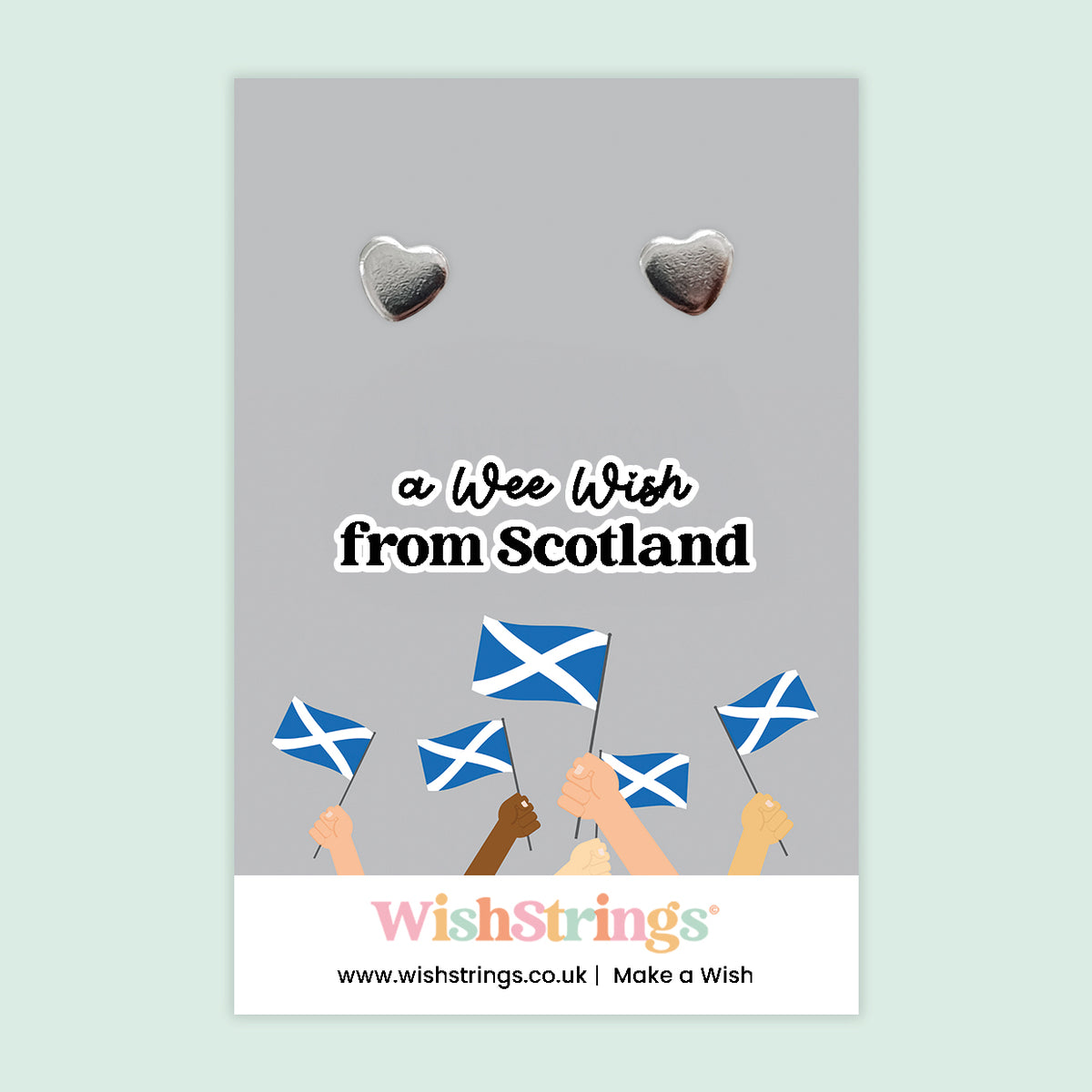 A Wee Wish, from Scotland - Silver Heart Stud Earrings | 304 Stainless - Hypoallergenic
