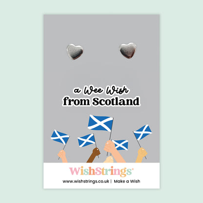 A Wee Wish, from Scotland - Silver Heart Stud Earrings | 304 Stainless - Hypoallergenic