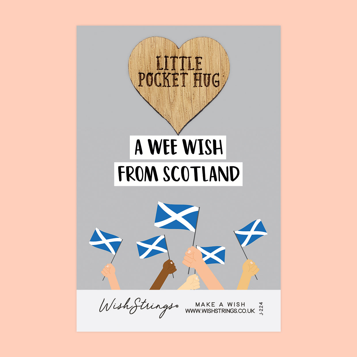 A Wee Wish, from Scotland - Little Pocket Hug - Wooden Heart Keepsake Token