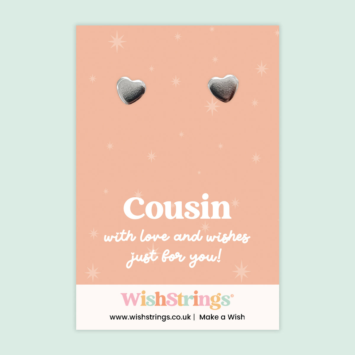 Heart Stud Earrings – Cousin | Silver Heart Earrings on Gift Card | Meaningful Gift for Cousin | Sentimental Jewellery for Birthdays & Christmas