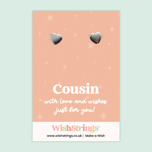 Heart Stud Earrings – Cousin | Silver Heart Earrings on Gift Card | Meaningful Gift for Cousin | Sentimental Jewellery for Birthdays & Christmas