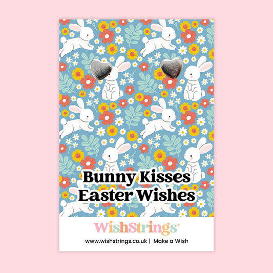 Bunny Kisses Easter Wishes Heart Stud Earrings | Sweet Easter Gift with Love & Wishes | Spring Keepsake Earrings on Bunny Gift Card