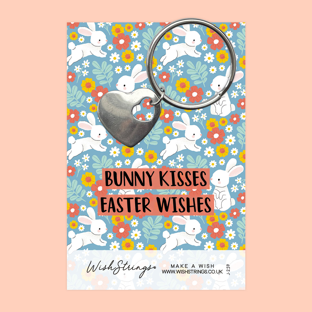 Bunny Kisses, Easter Wishes - Heart Keyring