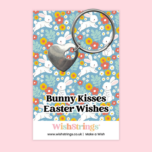 Bunny Kisses Easter Wishes - Heart Keyring