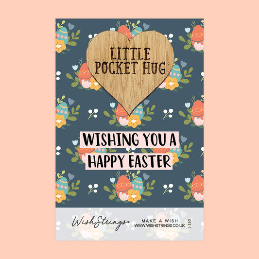 Happy Easter - Little Pocket Hug - Wooden Heart Keepsake Token