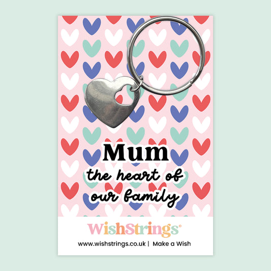 Mum, the Heart of Our Family - Heart Keyring