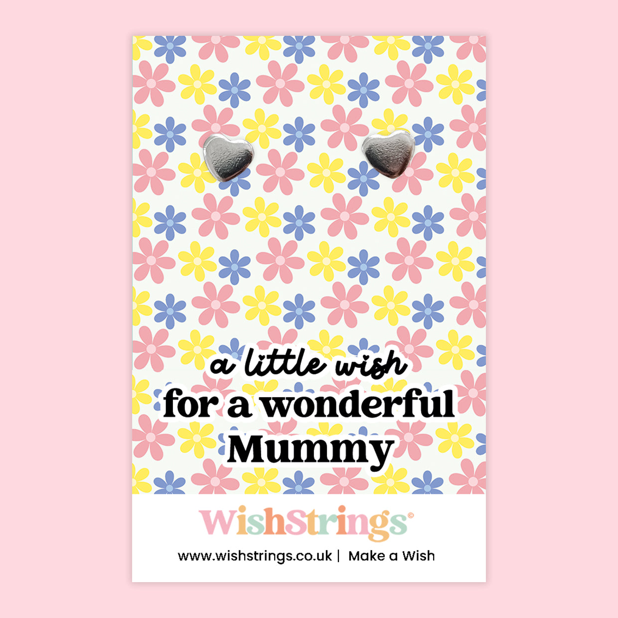 A Little Wish for a Wonderful Mummy – Heart Stud Earrings on Floral Gift Card | Thoughtful Gift for Mum | Meaningful Keepsake Jewellery