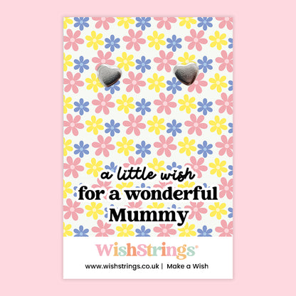 A Little Wish for a Wonderful Mummy – Heart Stud Earrings on Floral Gift Card | Thoughtful Gift for Mum | Meaningful Keepsake Jewellery