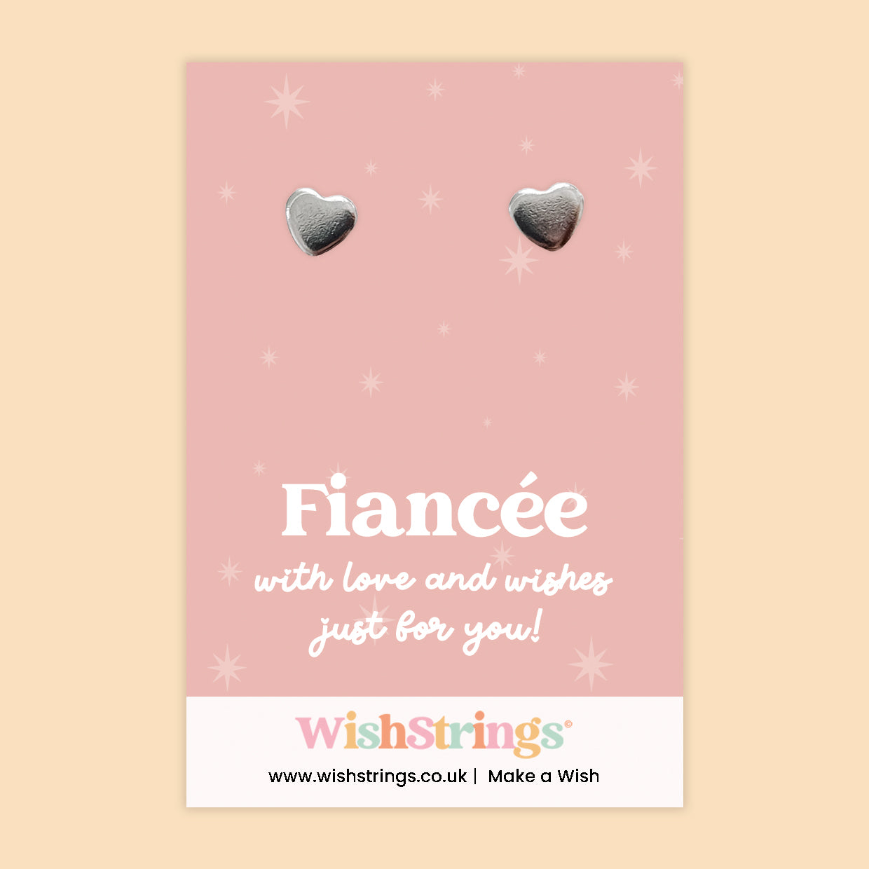 Heart Stud Earrings – Fiancée | Silver Heart Earrings on Gift Card | Romantic Jewellery Gift for Fiancée | Engagement & Anniversary Keepsake