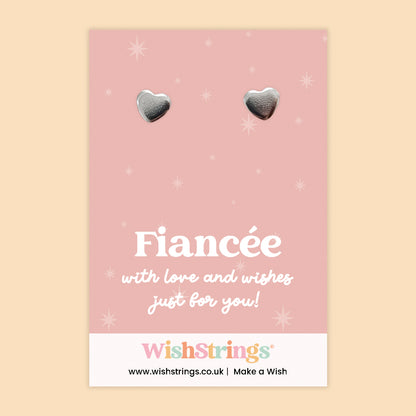 Heart Stud Earrings – Fiancée | Silver Heart Earrings on Gift Card | Romantic Jewellery Gift for Fiancée | Engagement & Anniversary Keepsake