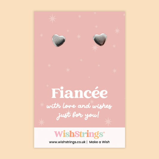 Heart Stud Earrings – Fiancée | Silver Heart Earrings on Gift Card | Romantic Jewellery Gift for Fiancée | Engagement & Anniversary Keepsake