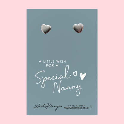 Special Nanny - Silver Heart Stud Earrings | 304 Stainless - Hypoallergenic