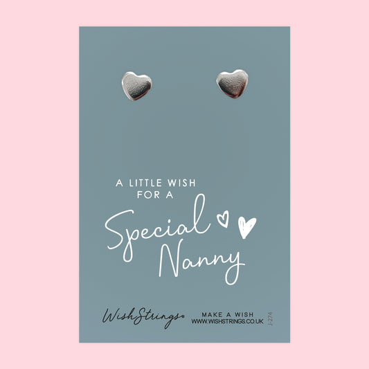 Special Nanny - Silver Heart Stud Earrings | 304 Stainless - Hypoallergenic