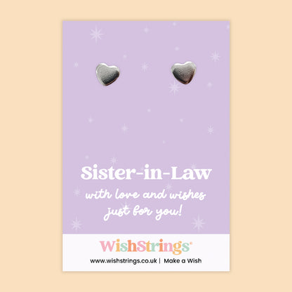Heart Stud Earrings – Sister-in-Law | Silver Heart Earrings on Gift Card | Meaningful Gift for Sister-in-Law | Sentimental Jewellery Keepsake