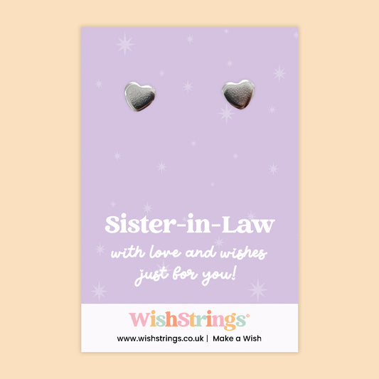 Heart Stud Earrings – Sister-in-Law | Silver Heart Earrings on Gift Card | Meaningful Gift for Sister-in-Law | Sentimental Jewellery Keepsake