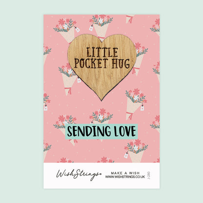 Sending Love - Little Pocket Hug - Wooden Heart Keepsake Token