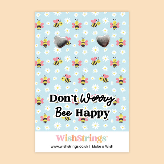 Don’t Worry Bee Happy - Silver Heart Stud Earrings | 304 Stainless - Hypoallergenic
