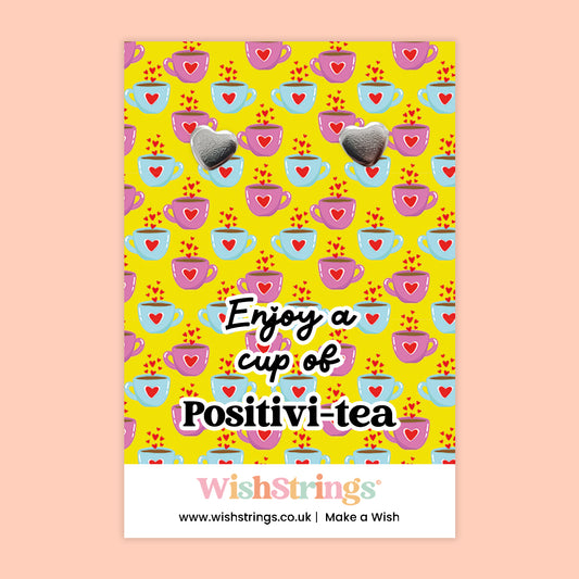 Enjoy a Cup of Positivi-tea - Silver Heart Stud Earrings | 304 Stainless - Hypoallergenic
