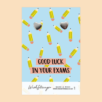WishStrings “Good Luck in Your Exams” Heart Stud Earrings on Gift Card | Exam Encouragement Gift | Hypoallergenic Jewellery | Handmade in the UK