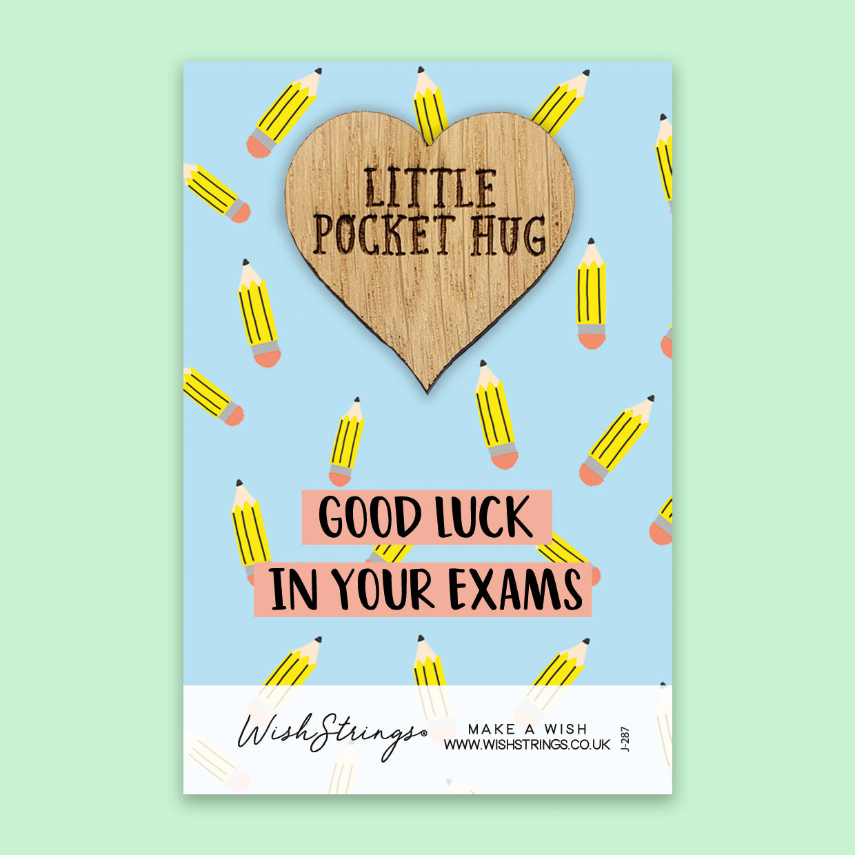 Good Luck Exams - Little Pocket Hug - Wooden Heart Keepsake Token