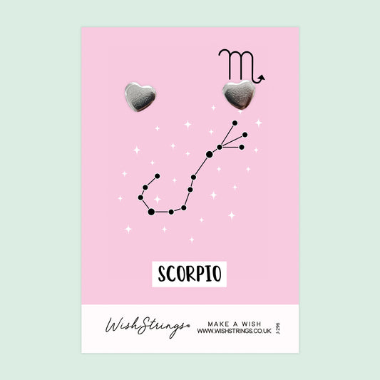 SCORPIO, Star Sign Horoscope - Silver Heart Stud Earrings | 304 Stainless - Hypoallergenic