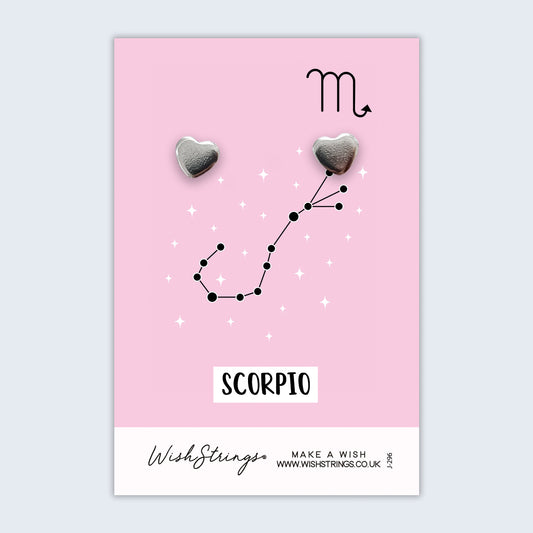 Scorpio, Star Sign Horoscope - Silver Heart Stud Earrings | 304 Stainless - Hypoallergenic