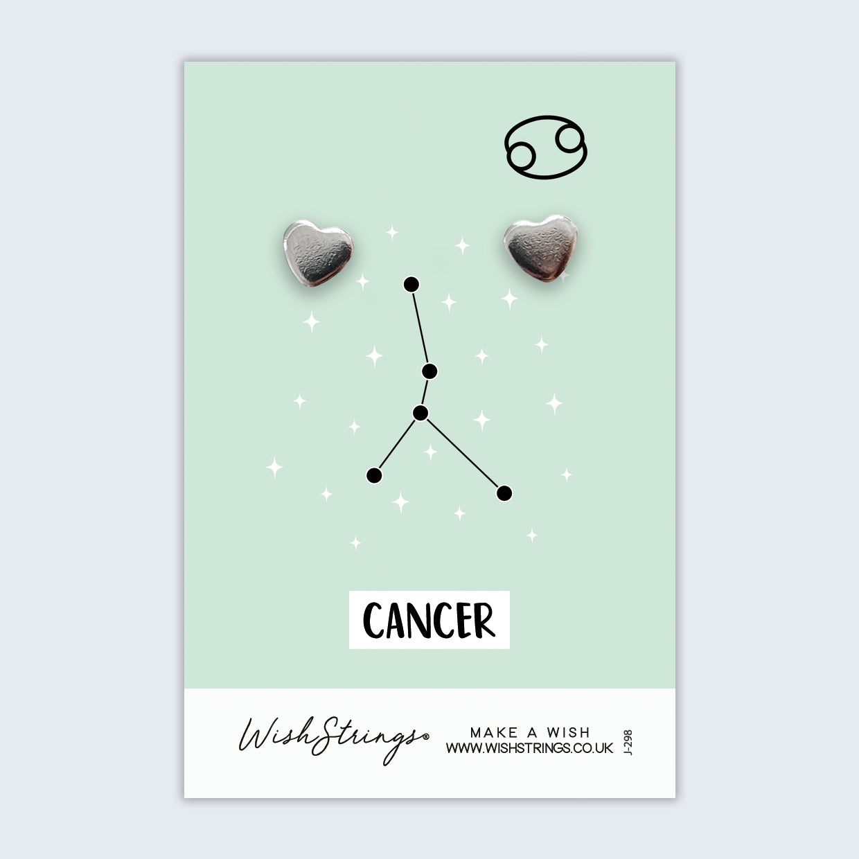 Cancer, Star Sign Horoscope - Silver Heart Stud Earrings | 304 Stainless - Hypoallergenic