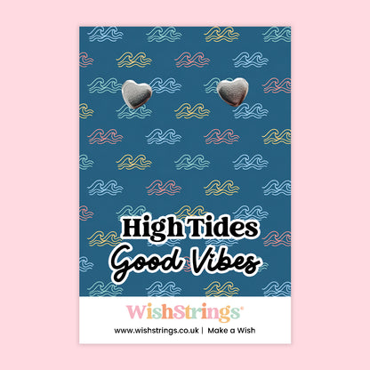 High Tides Good Vibes - Silver Heart Stud Earrings | 304 Stainless - Hypoallergenic