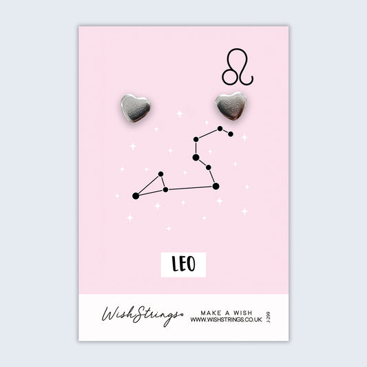 Leo, Star Sign Horoscope - Silver Heart Stud Earrings | 304 Stainless - Hypoallergenic