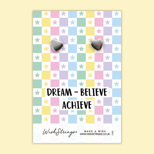 Dream, Believe, Achieve - Silver Heart Stud Earrings | 304 Stainless - Hypoallergenic