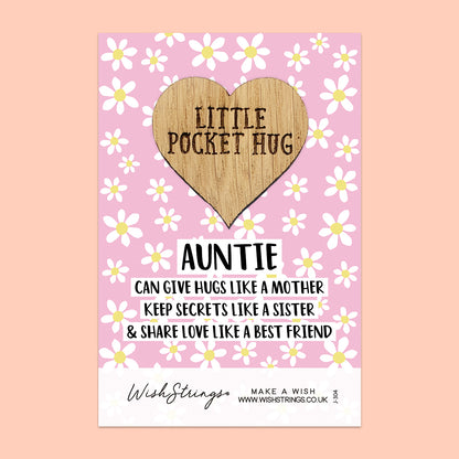 Pocket Hug - Auntie, Best Friend Poem Quote | Thoughtful Gift from Niece/Nephew | Keepsake Token for Sending Hugs to a Special Auntie