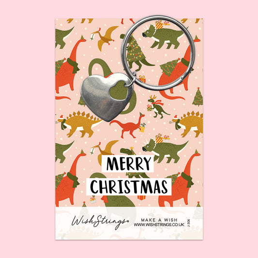 Christmas Dinosaurs - Heart Keyring