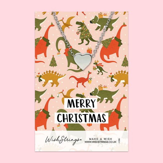 Christmas Dinosaurs - Heart Necklace