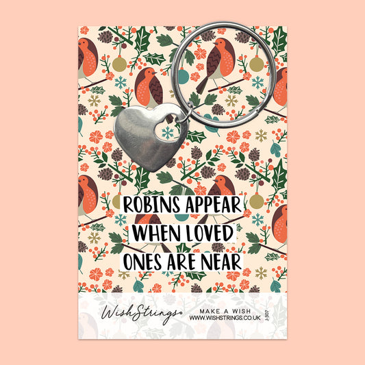 Christmas Robins - Heart Keyring