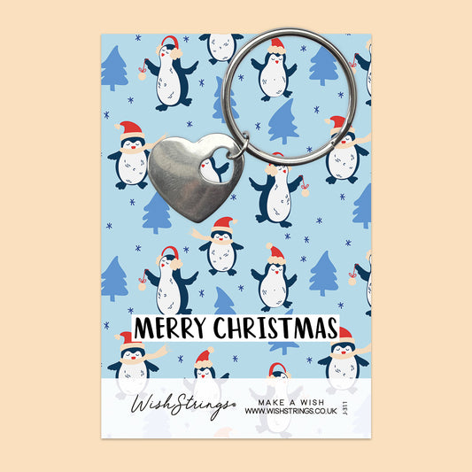 Christmas Penguin - Heart Keyring