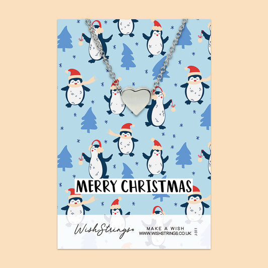 Christmas Penguin - Heart Necklace