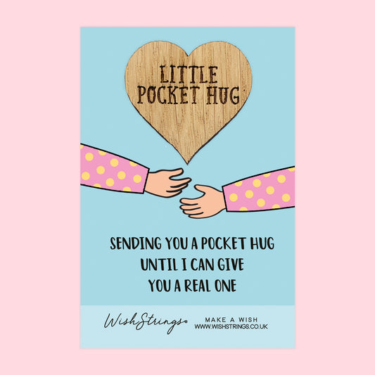 Sending Hugs  - Little Pocket Hug - Wooden Heart Keepsake Token