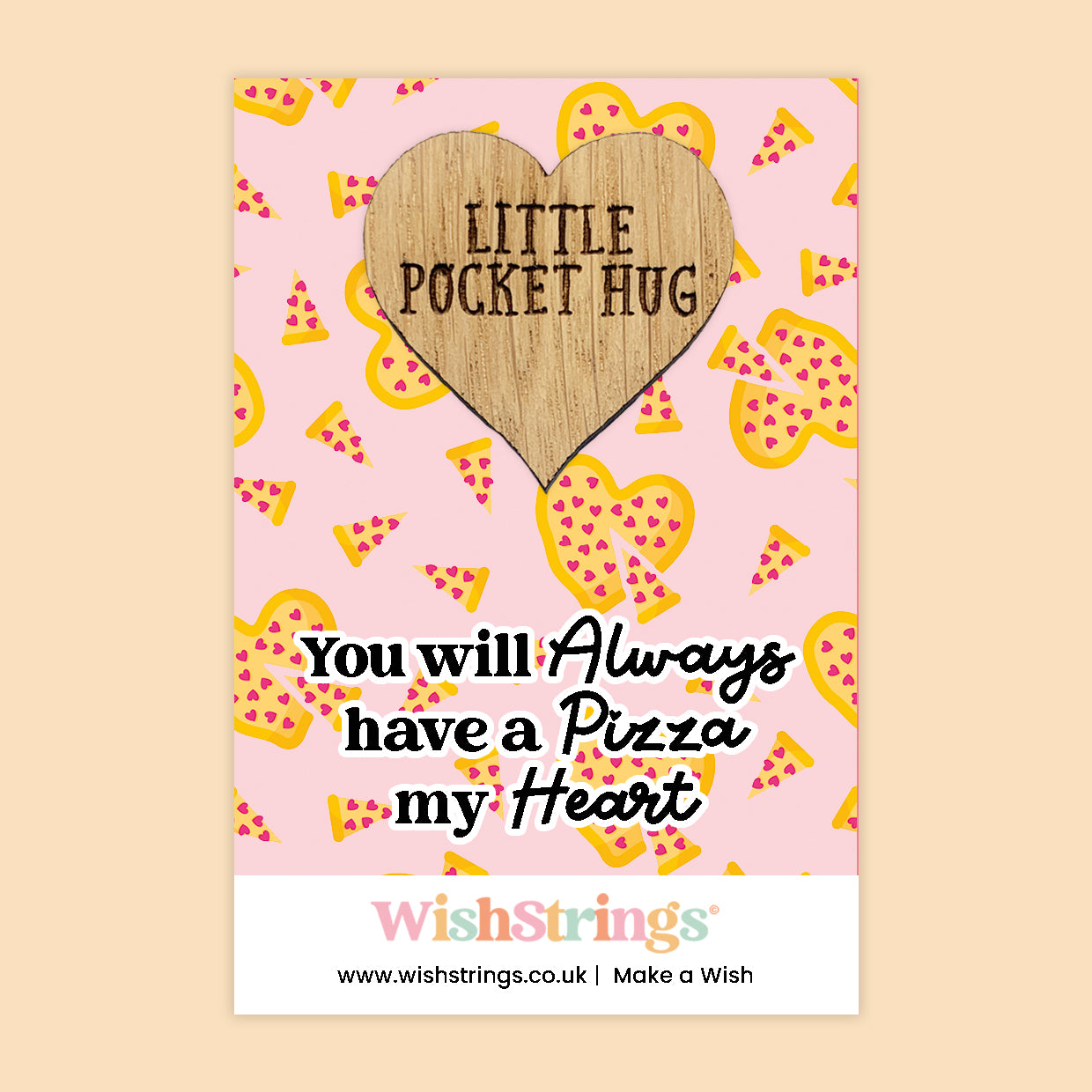 Pocket Hug – Pizza My Heart | Fun Gift for Partner, Friend or Secret Crush | Wooden Heart Token Keepsake with Cute Pun Design
