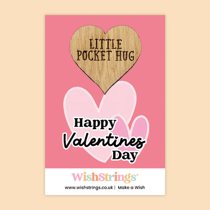 Pocket Hug – Happy Valentine’s Day | Romantic Gift for Partner, Friend or Secret Crush | Oak Veneer Heart Token Keepsake