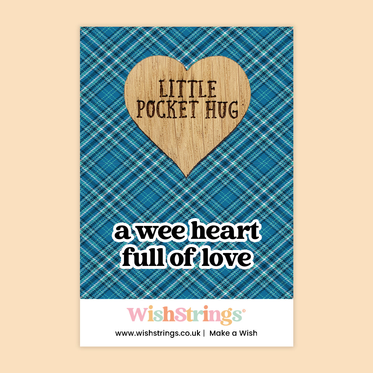 Pocket Hug - Wee Heart Full of Love, Tartan Scottish Theme | Thoughtful Scottish Gift | Keepsake Token for Sending Hugs & Love from Scotland