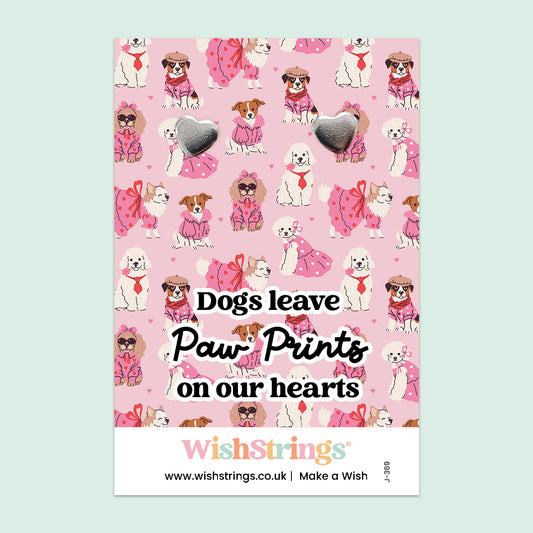 Dogs Leave Paw Prints on Our Hearts - Silver Heart Stud Earrings | 304 Stainless - Hypoallergenic