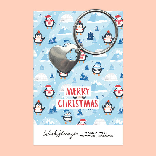 Merry Christmas, Penguins - Heart Keyring