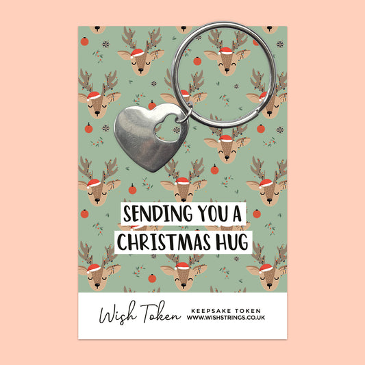 Reindeer, Christmas Hug - Heart Keyring